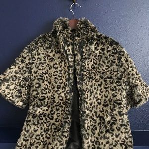 Grey Leopard Print Fur Jacket